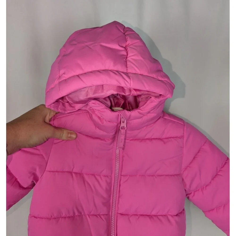 The Children's Place Puffer Jacket 18 24 Month Girl's Pink Hooded Pockets Zipper